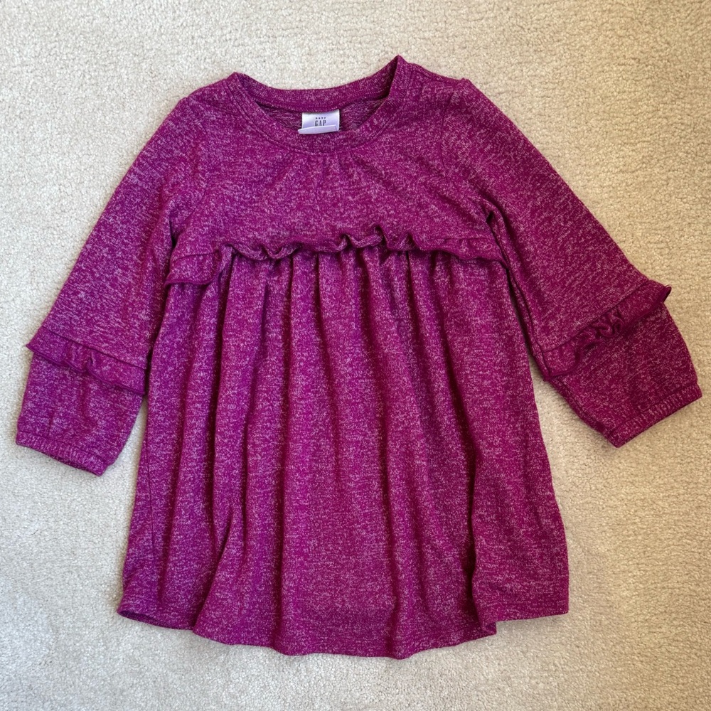 baby GAP girls softspun heather ruffle sweater Dress Magenta 2T